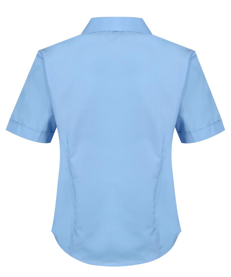 TPB422 Girls Short Sleeve Revere Collar Non-Iron Blouse - Blue - Twin Pack