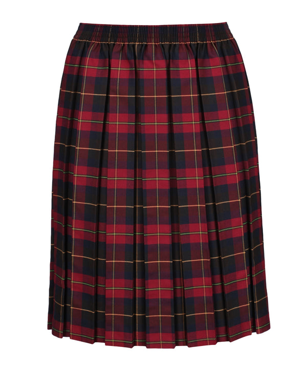 JSK117 Junior Girls Skirt - Box Pleat - Maroon Tartan