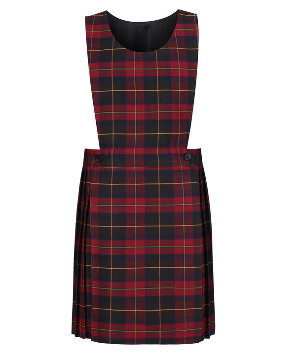 PIN112 Junior Girls Bib Pinafore - Maroon Tartan