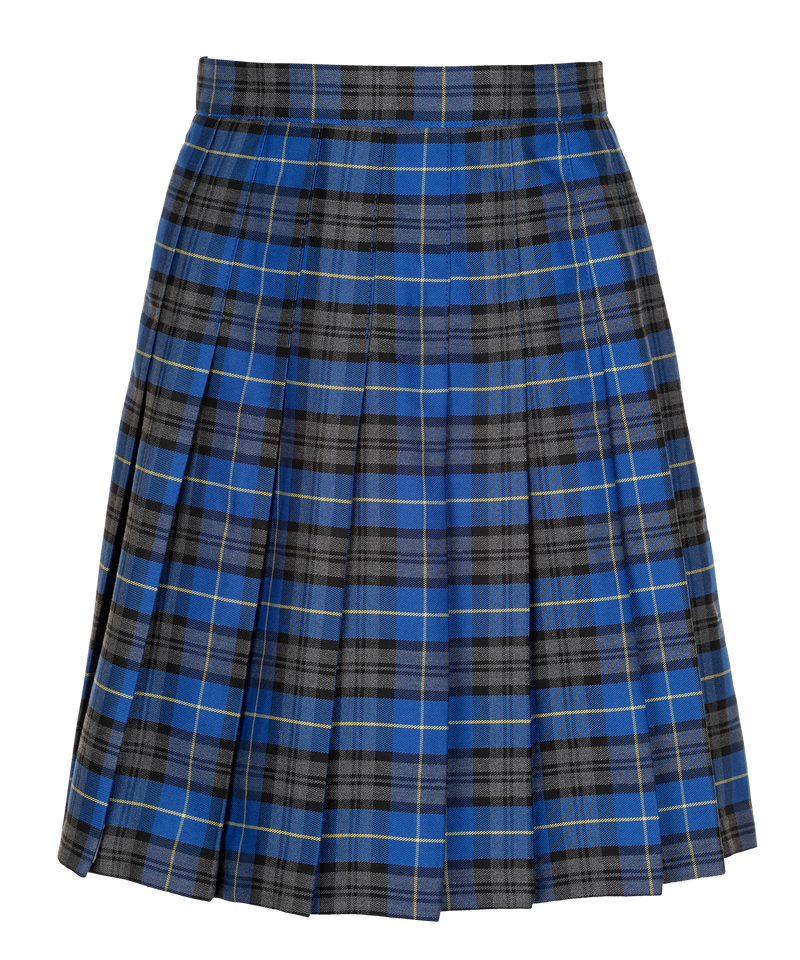 SSK308 Senior Girls Stitch Down Knife Pleat Skirt Blue Tartan Winterbottom s Schoolwear