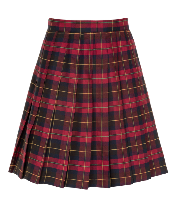 SSK308 Senior Girls Stitch Down Knife Pleat Skirt - Maroon Tartan