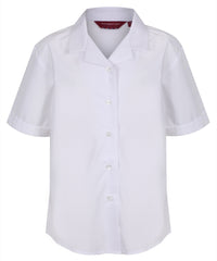 TPB422 Girls Short Sleeve Revere Collar Non-Iron Blouse - White - Twin Pack
