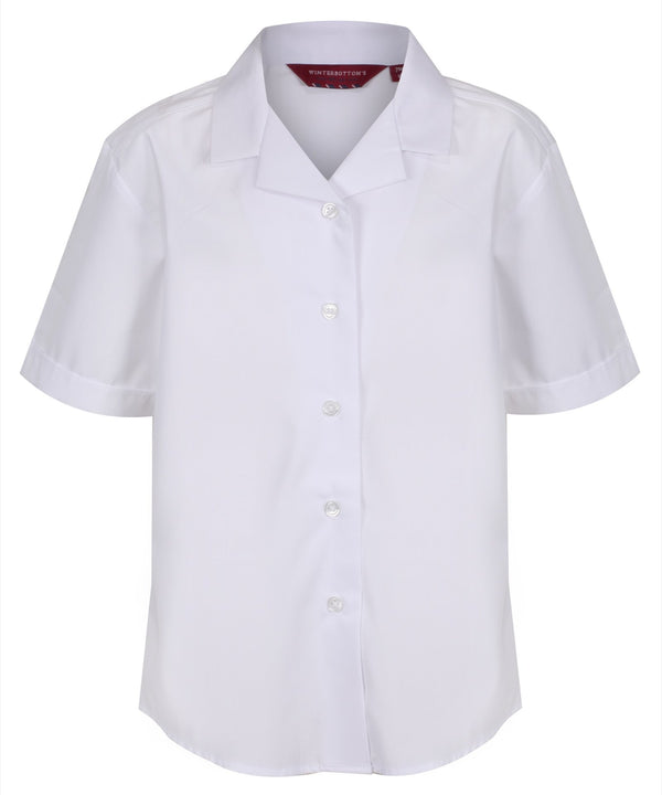 TPB422 Girls Short Sleeve Revere Collar Non-Iron Blouse - White - Twin Pack