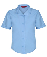 TPB422 Girls Short Sleeve Revere Collar Non-Iron Blouse - Blue - Twin Pack